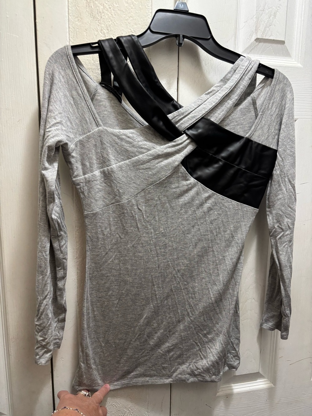 VENUS Gray Top with Black Strap Accent